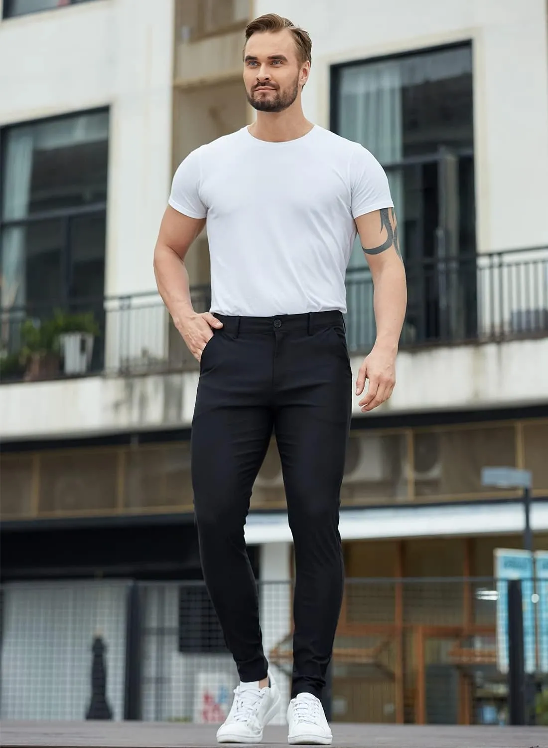 ALLELMS Mens Chinos Slim Fit Stretch Flat-Front Skinny Dress Pants
