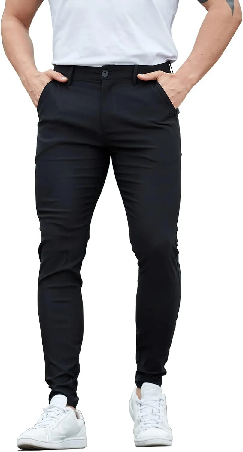 ALLELMS Mens Chinos Slim Fit Stretch Flat-Front Skinny Dress Pants