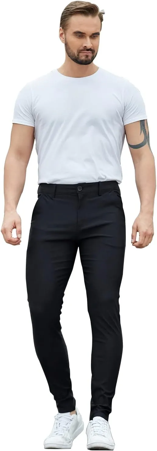 ALLELMS Mens Chinos Slim Fit Stretch Flat-Front Skinny Dress Pants