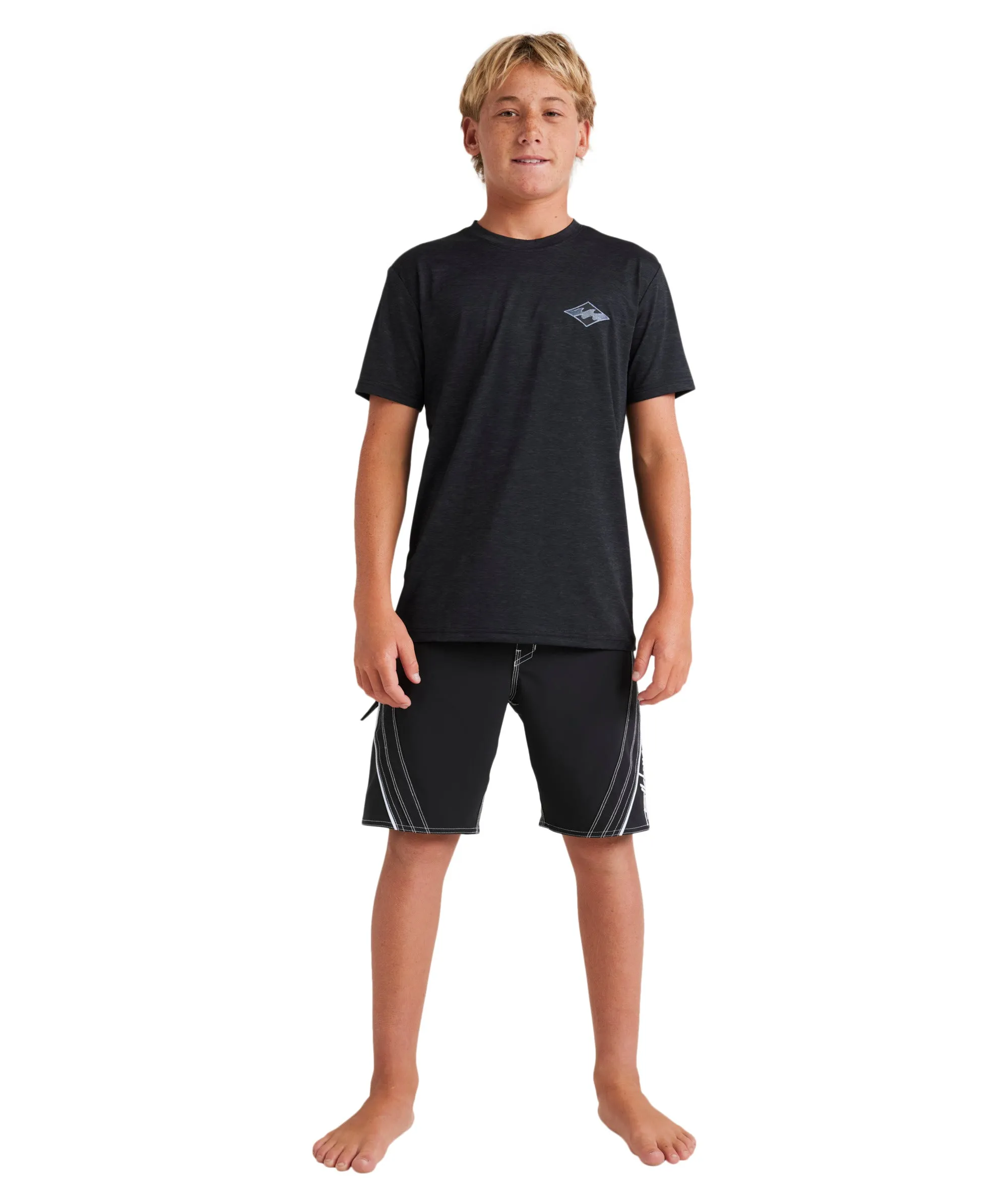 Billabong Boys Diamond Shoreline Lf Ss Rash Vest - Black Heather