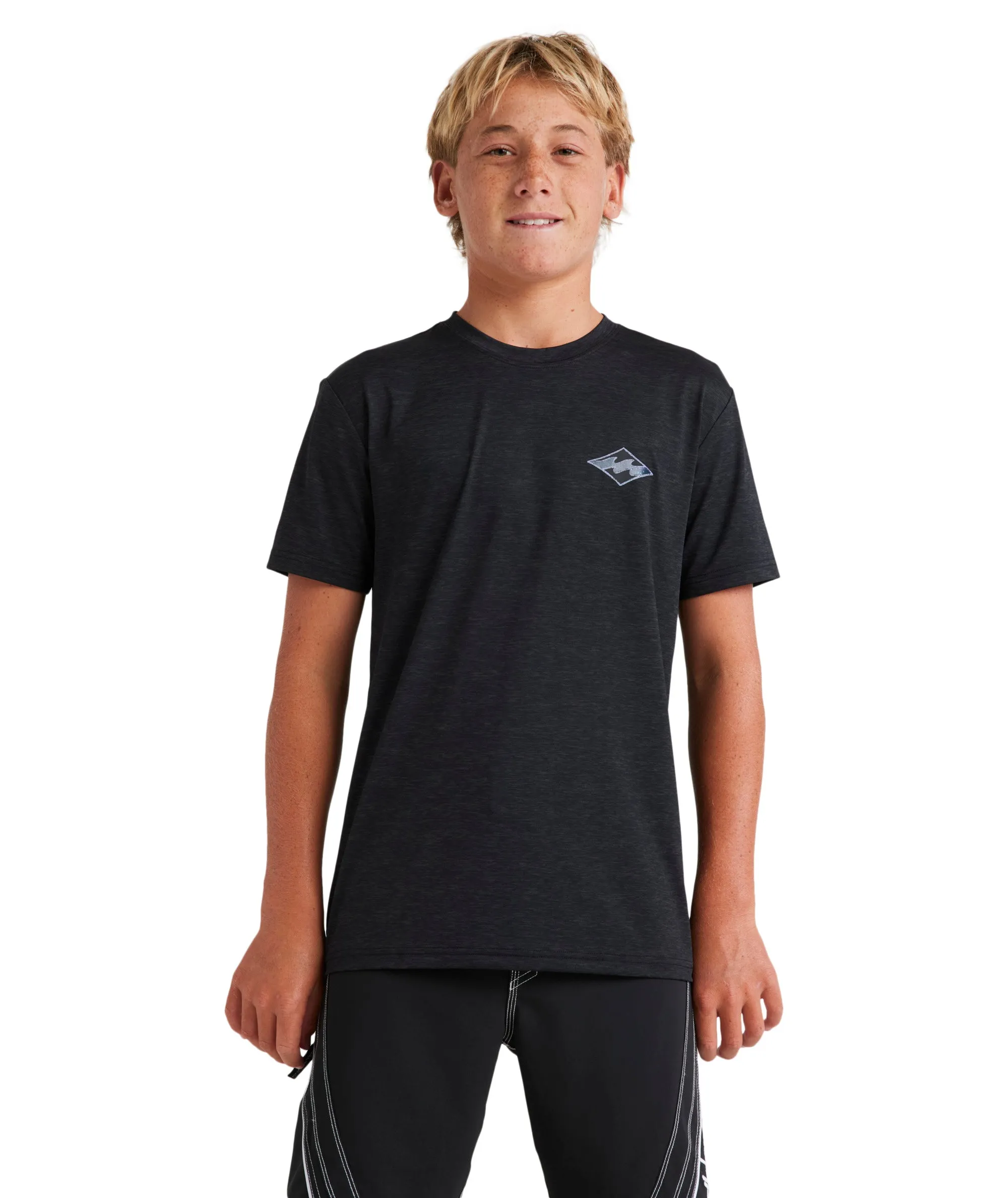 Billabong Boys Diamond Shoreline Lf Ss Rash Vest - Black Heather