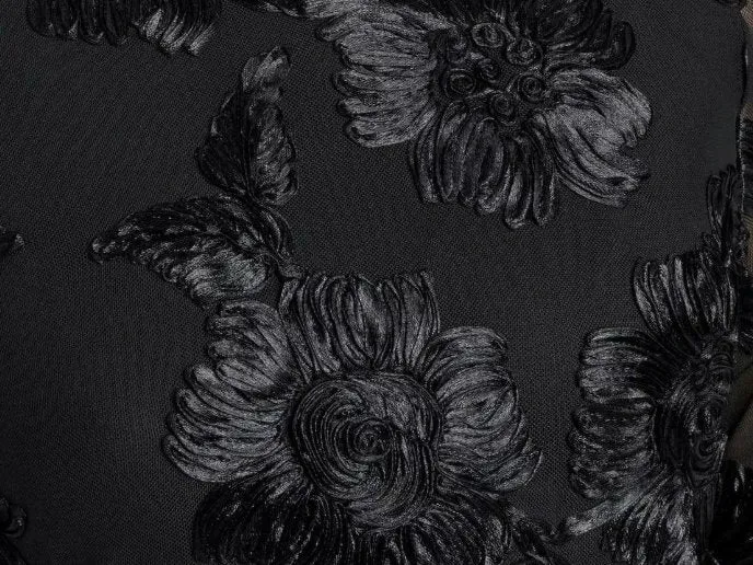 Black Floral-Embroidered Flared-Cuff Mini Dress