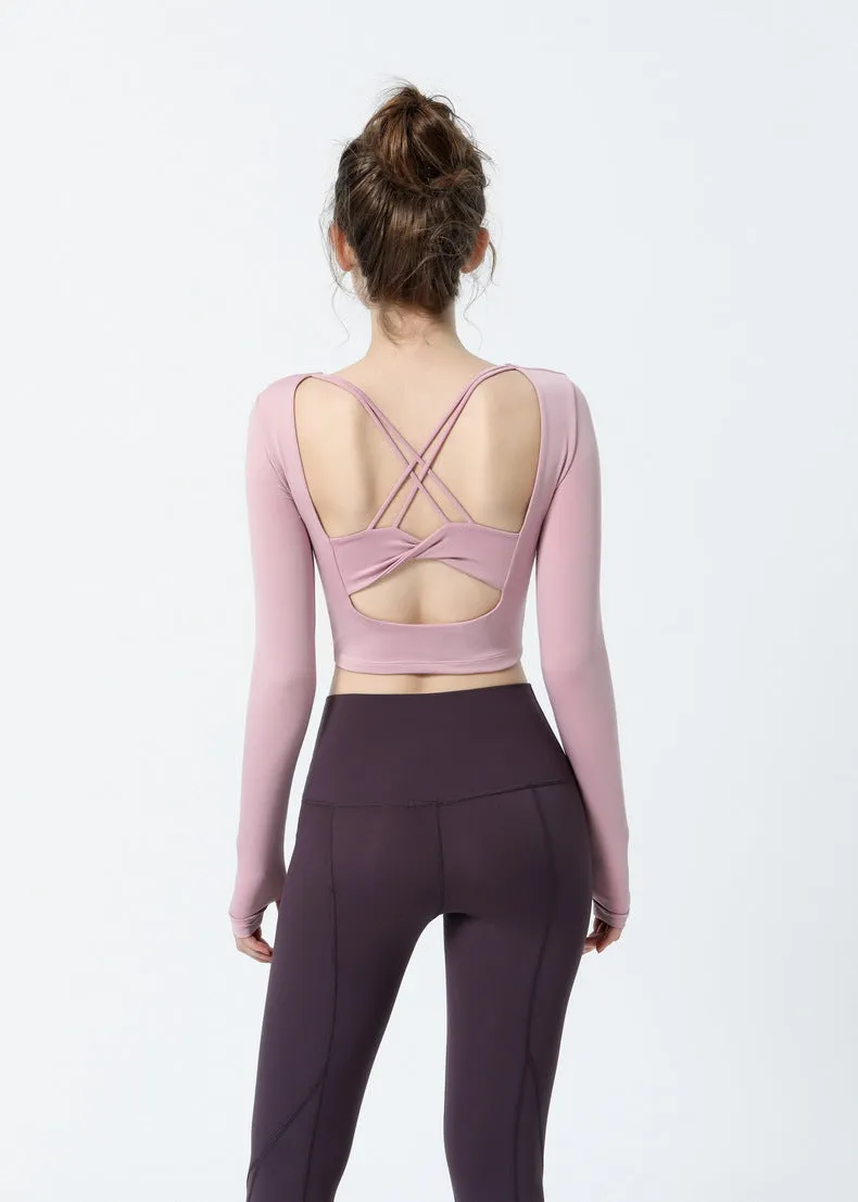 Crisscross Sexy Back Cropped Shirt Built-in Bra