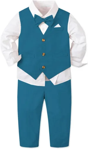 Cromoncent Boy Cotton and Linen Gentleman Suit, Shirt   Pants   Vest, 3 Months - 9 Years