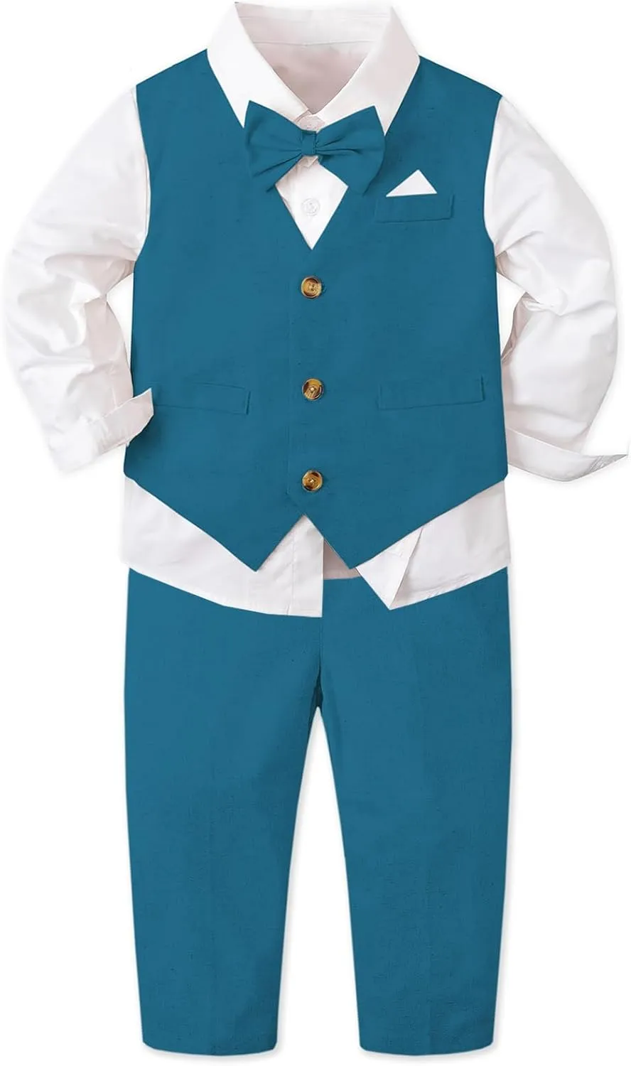 Cromoncent Boy Cotton and Linen Gentleman Suit, Shirt   Pants   Vest, 3 Months - 9 Years