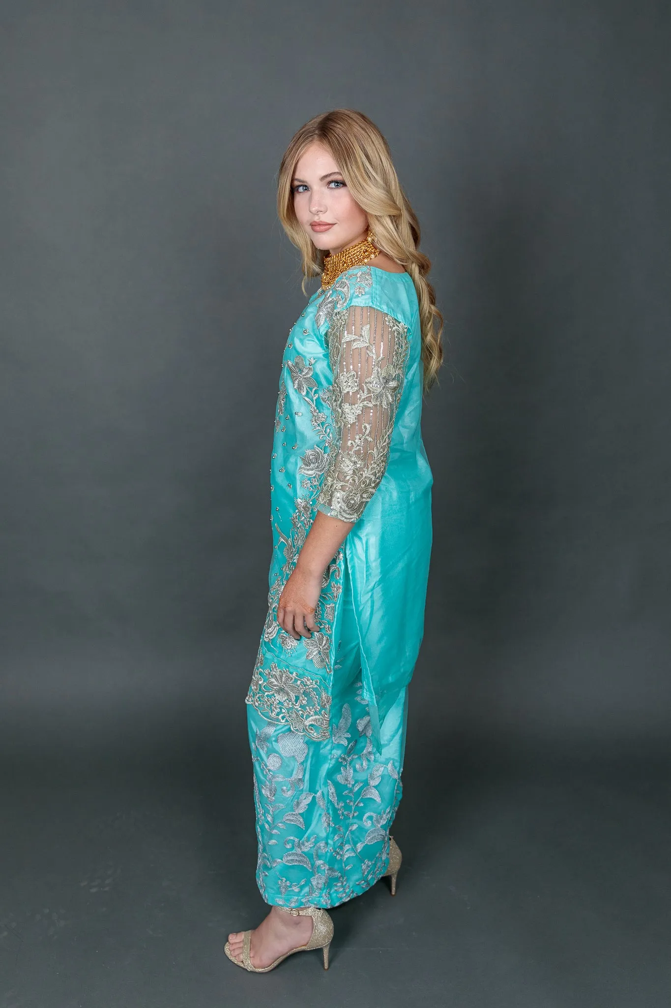 Fancy Heavy Embroidered Light Baby Blue Sharara Suit