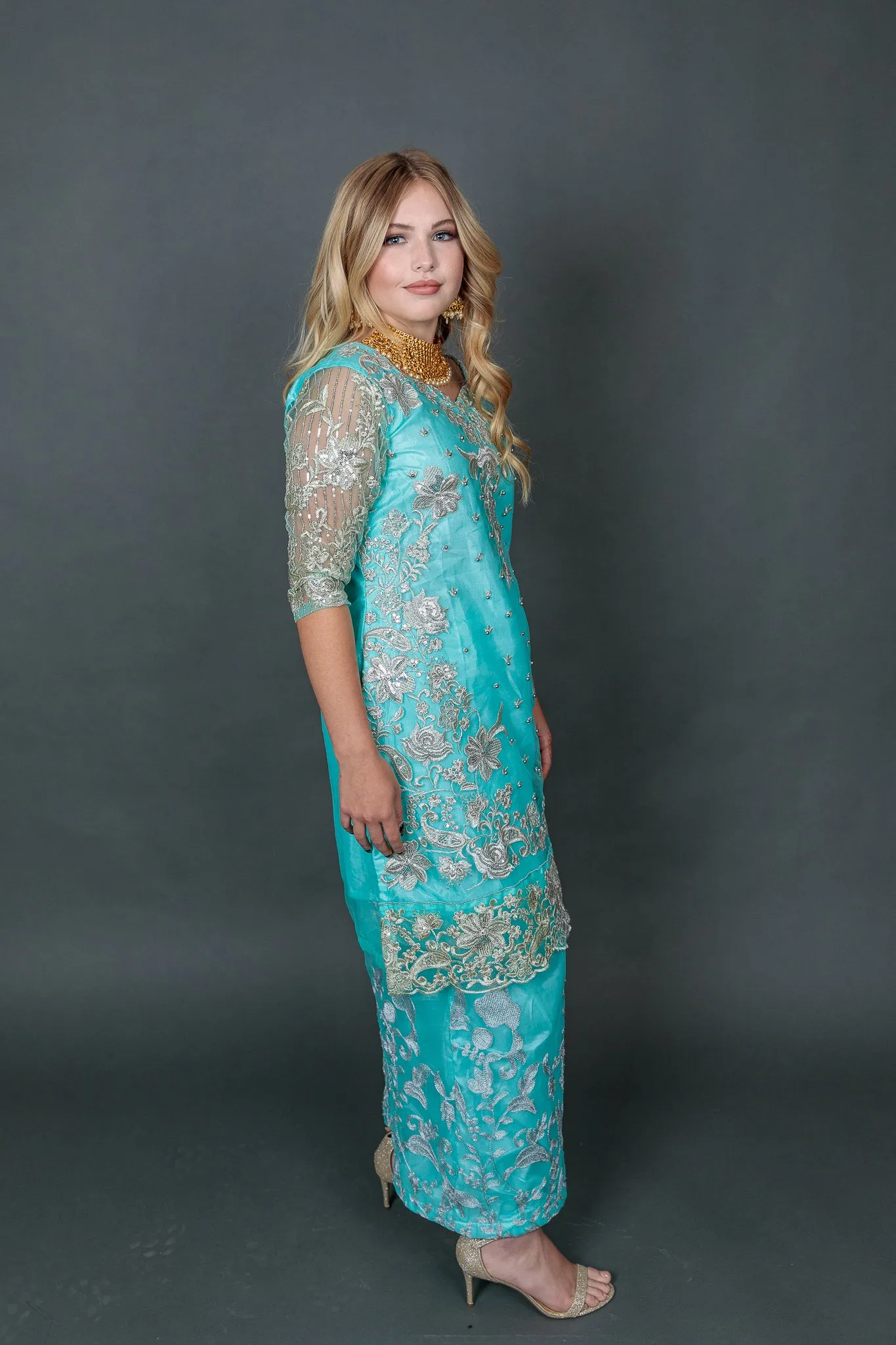 Fancy Heavy Embroidered Light Baby Blue Sharara Suit