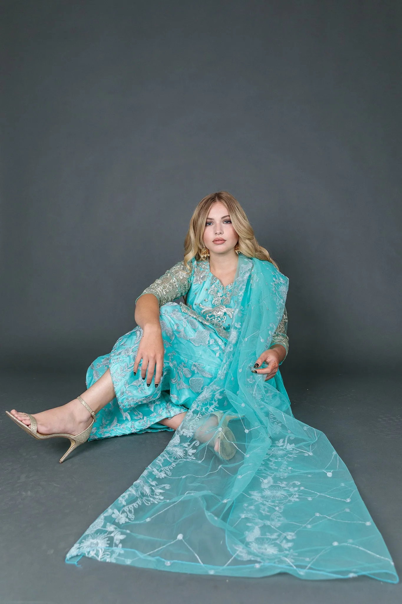 Fancy Heavy Embroidered Light Baby Blue Sharara Suit