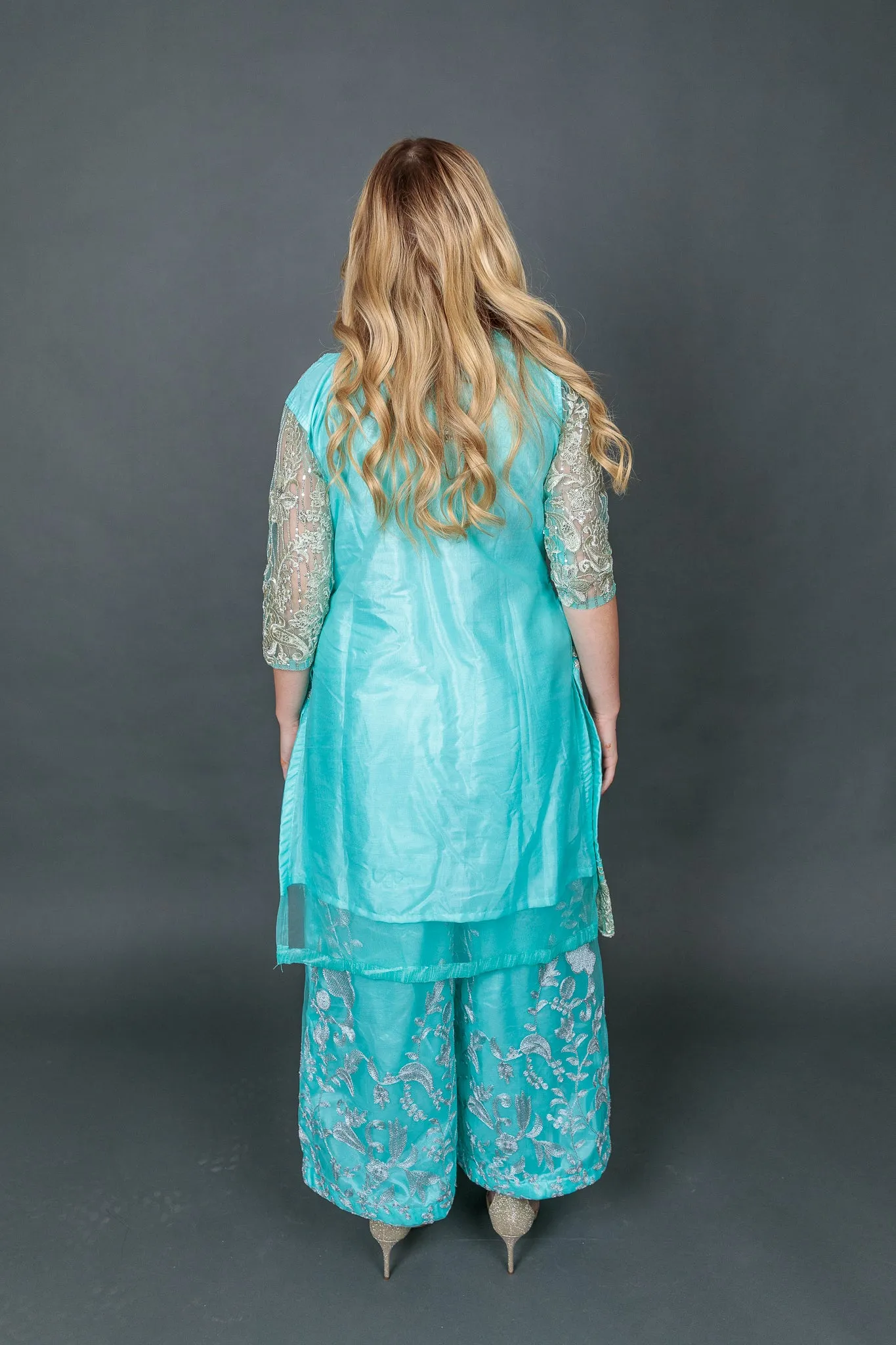 Fancy Heavy Embroidered Light Baby Blue Sharara Suit