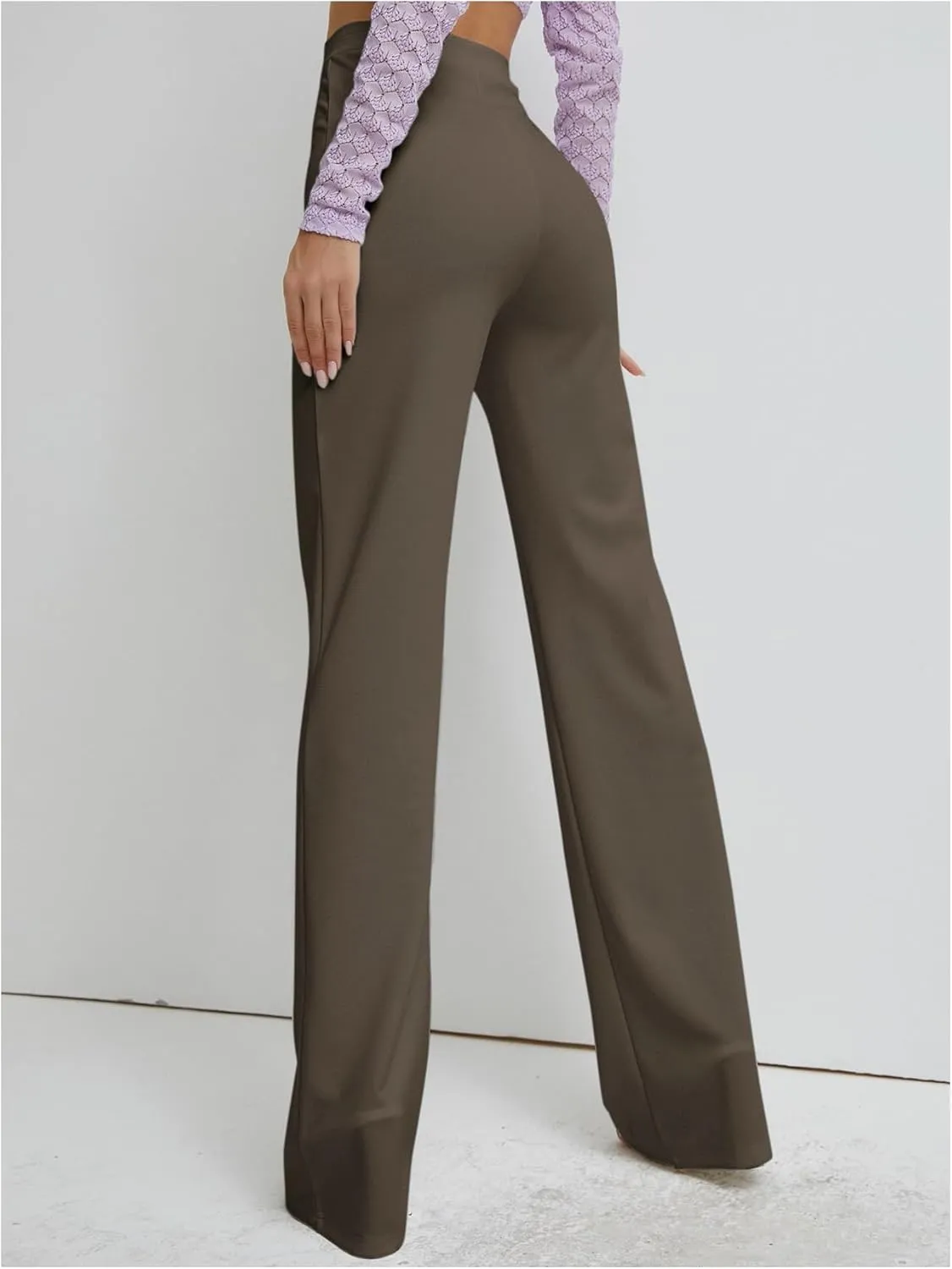 Floerns Women's Elastic High Waist Elegant Solid Striaght Leg Long Pants