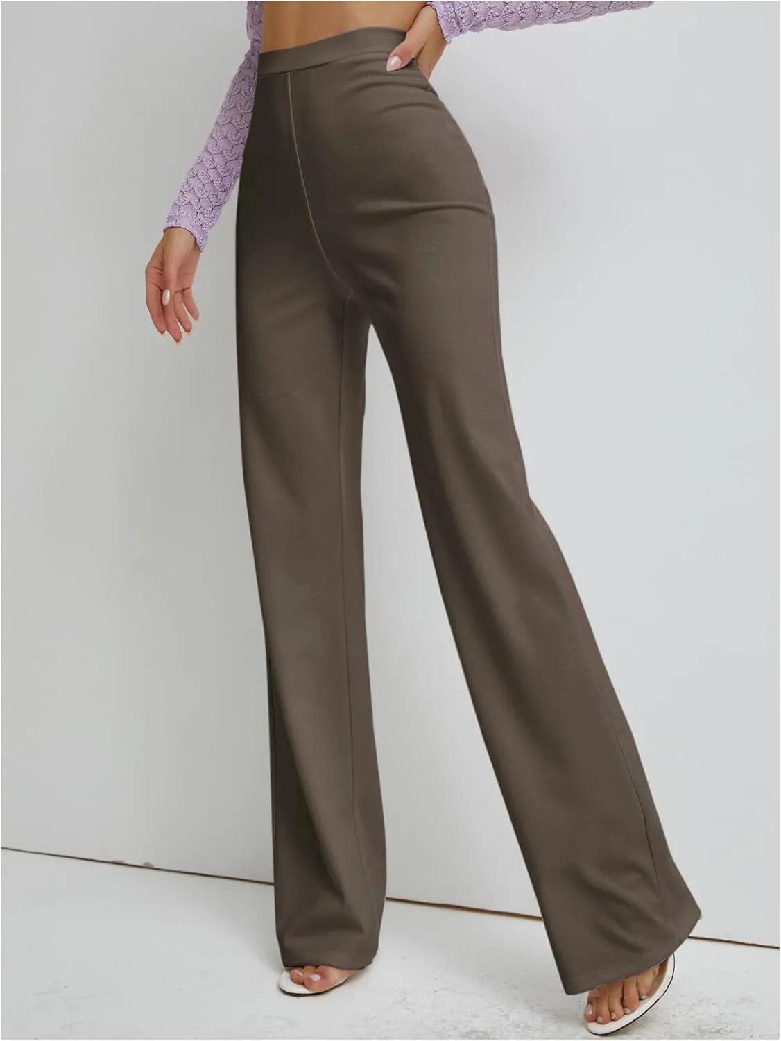 Floerns Women's Elastic High Waist Elegant Solid Striaght Leg Long Pants
