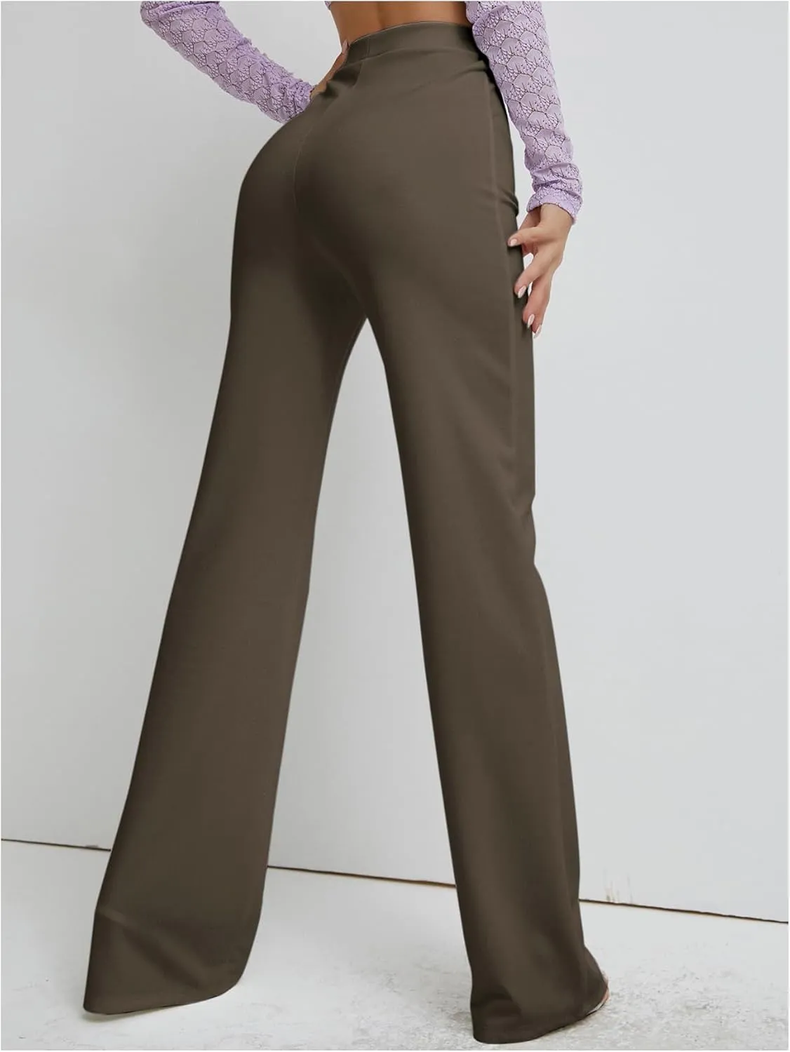 Floerns Women's Elastic High Waist Elegant Solid Striaght Leg Long Pants