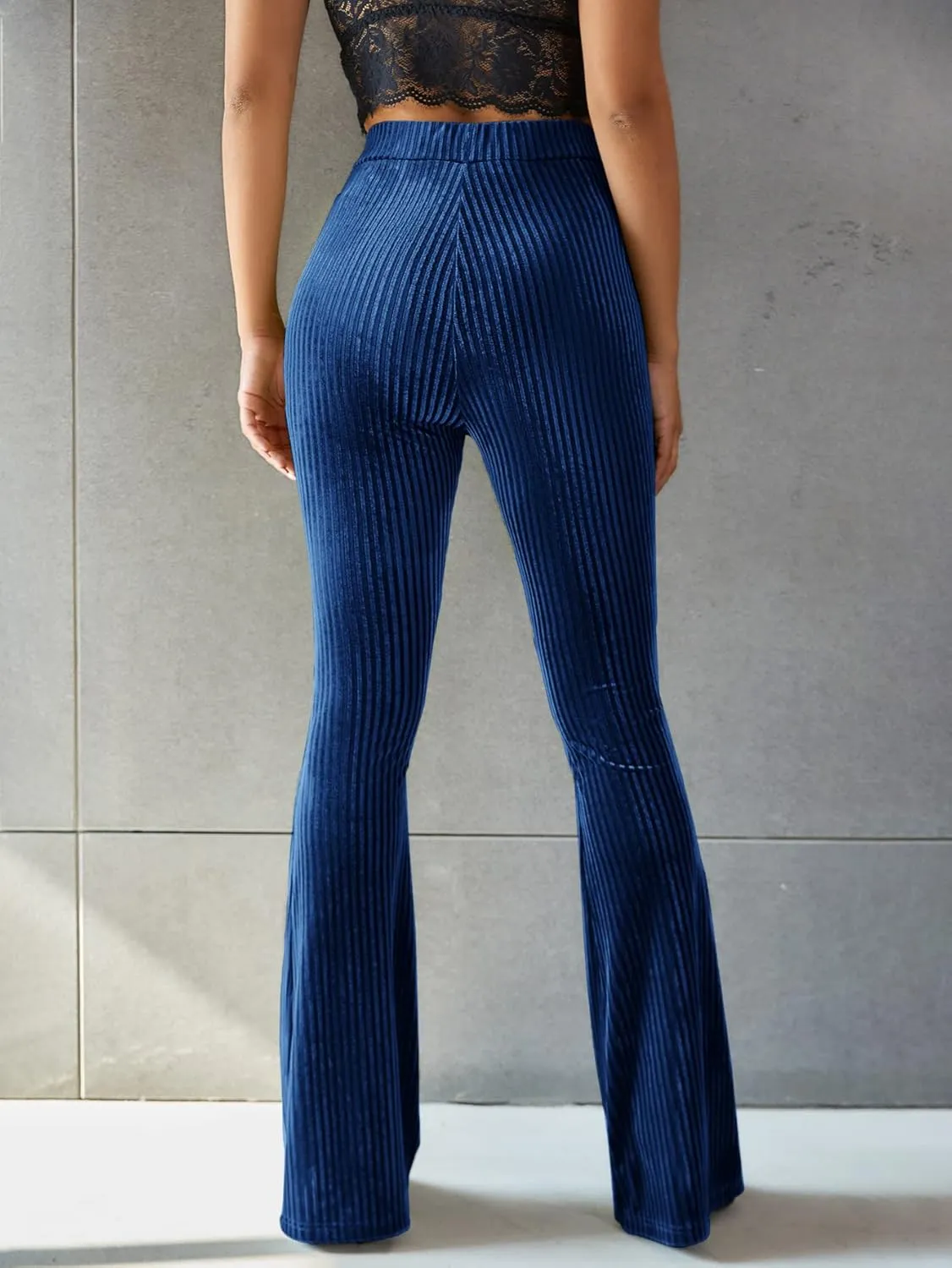 Floerns Women's Velvet Elastic Waist Flare Leg Palazzo Long Pants Trousers