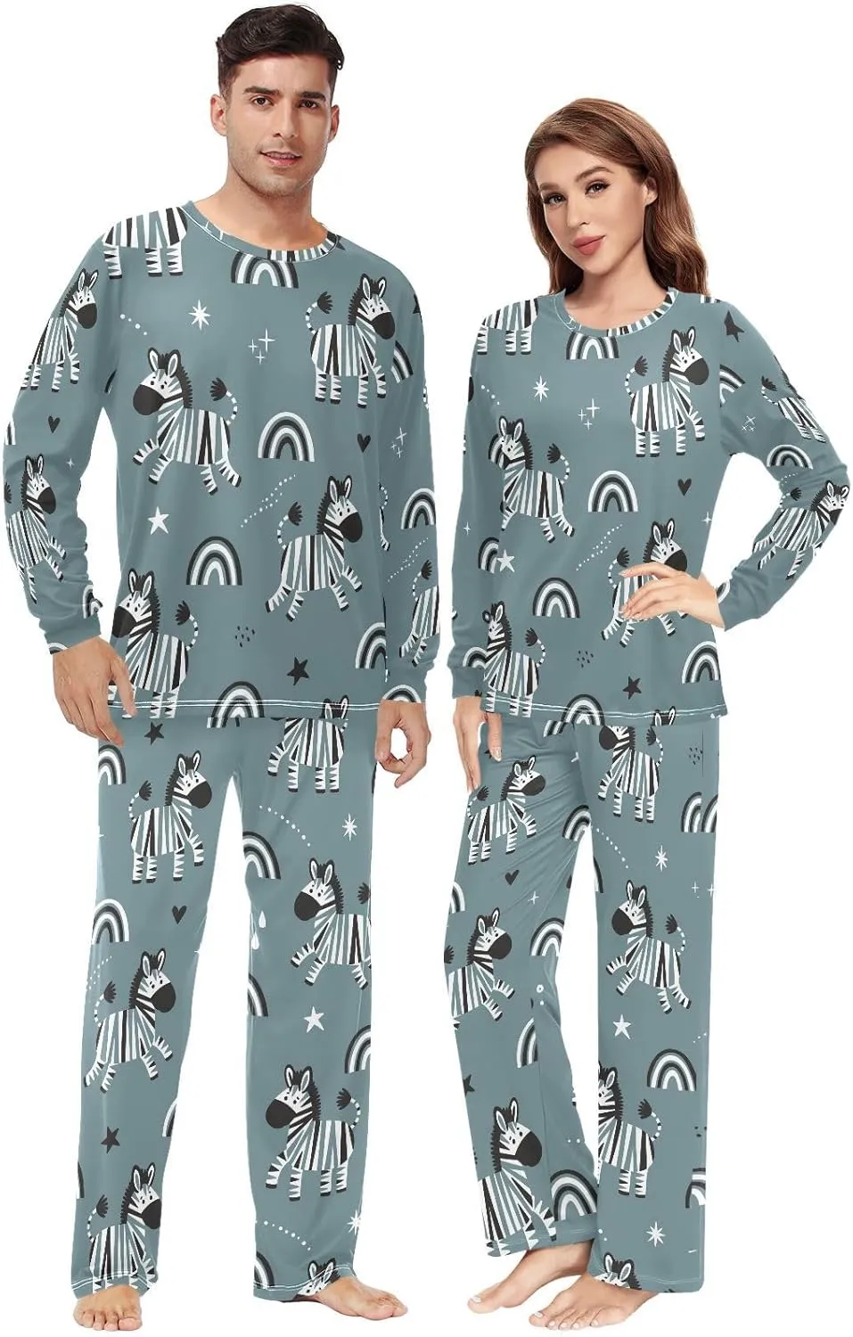 Fustylead Various of Background Unisex Pajamas Set Long Sleeve Flower Floral Print Top and Bottom Sleepwear for Men & Women