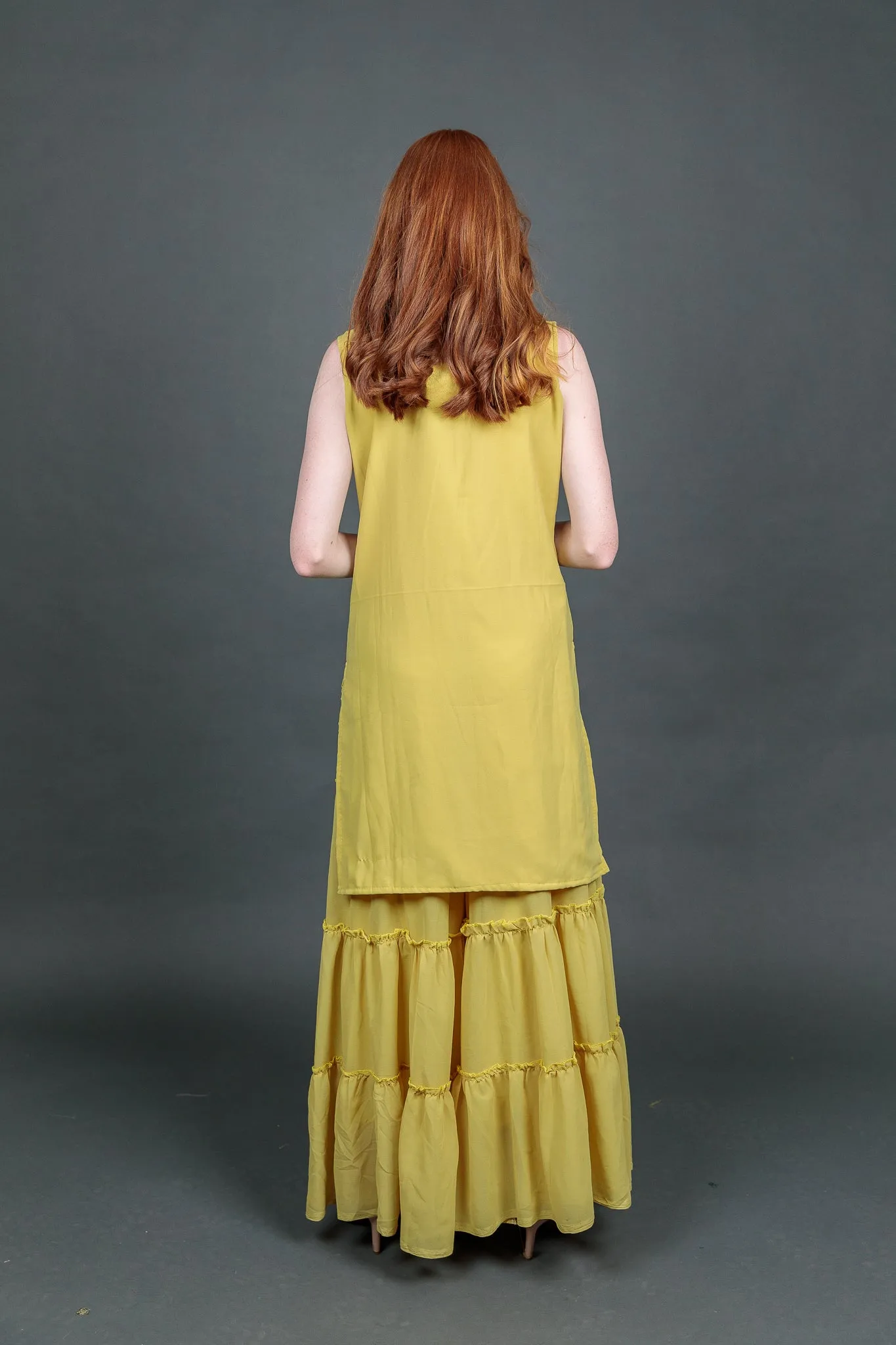 Georgette Embroidered Olive Green With Ruffle Sharara Pants Suit