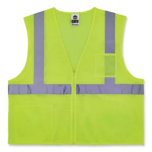 Glowear 8256z Class 2 Self-extinguishing Zipper Vest, Polyester, 2x-large/3x-large, Lime, Ships In 1-3 Business Days