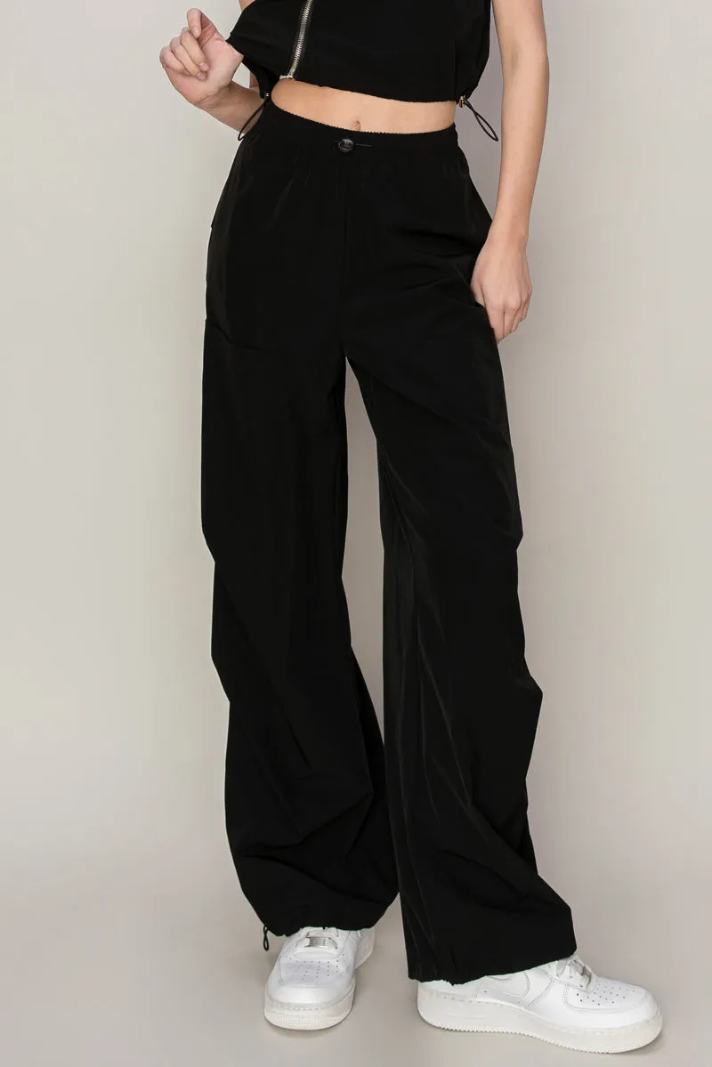 HF24E695-Drawstring Parachute Pants