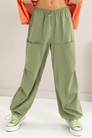 HF24E695-Drawstring Parachute Pants