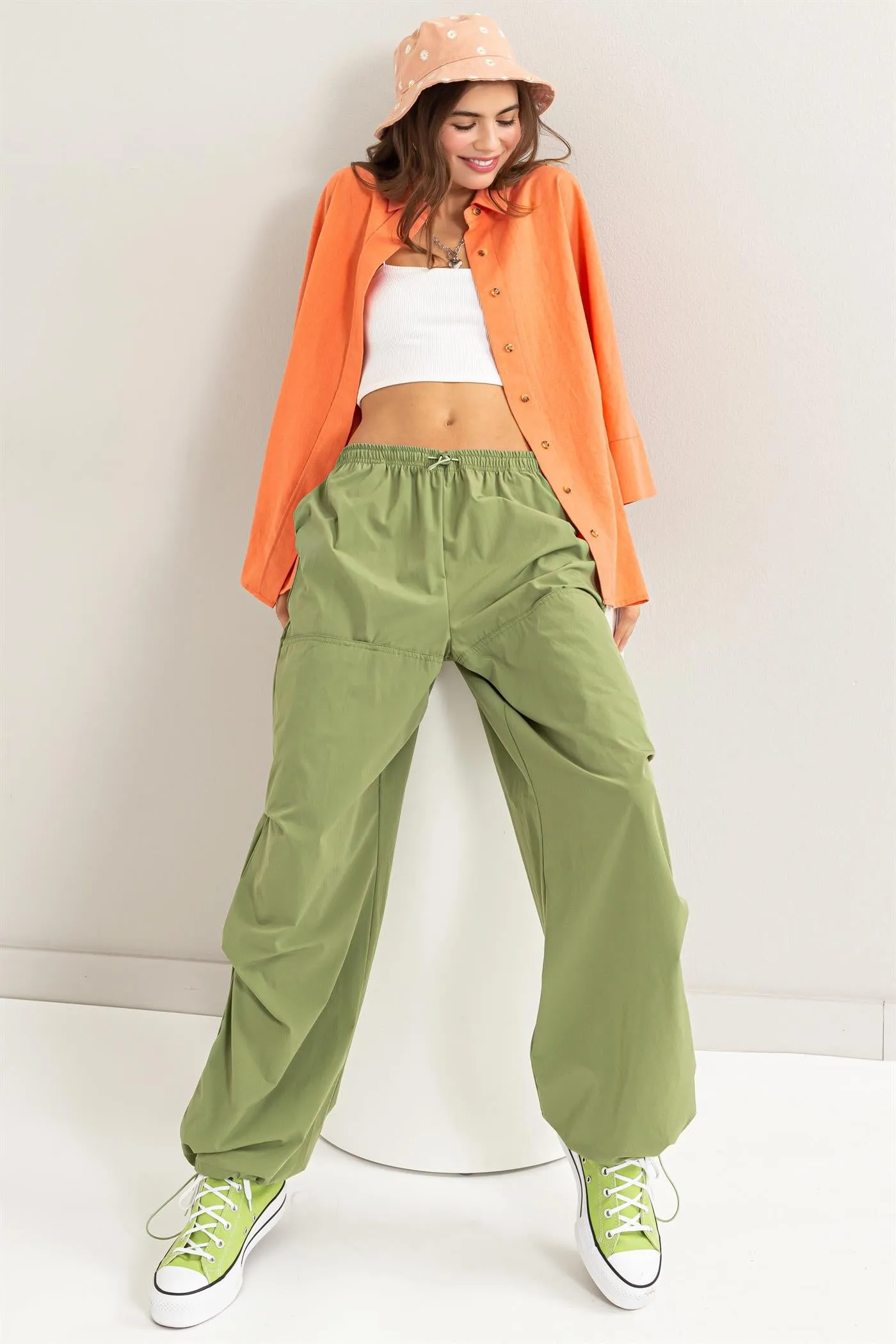 HF24E695-Drawstring Parachute Pants