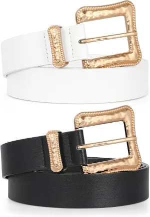 JASGOOD Plus Size Women's Leather Belt for Jeans Pants, Fashion Ladies Waist Belt with Gold Buckle