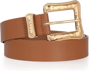 JASGOOD Plus Size Women's Leather Belt for Jeans Pants, Fashion Ladies Waist Belt with Gold Buckle