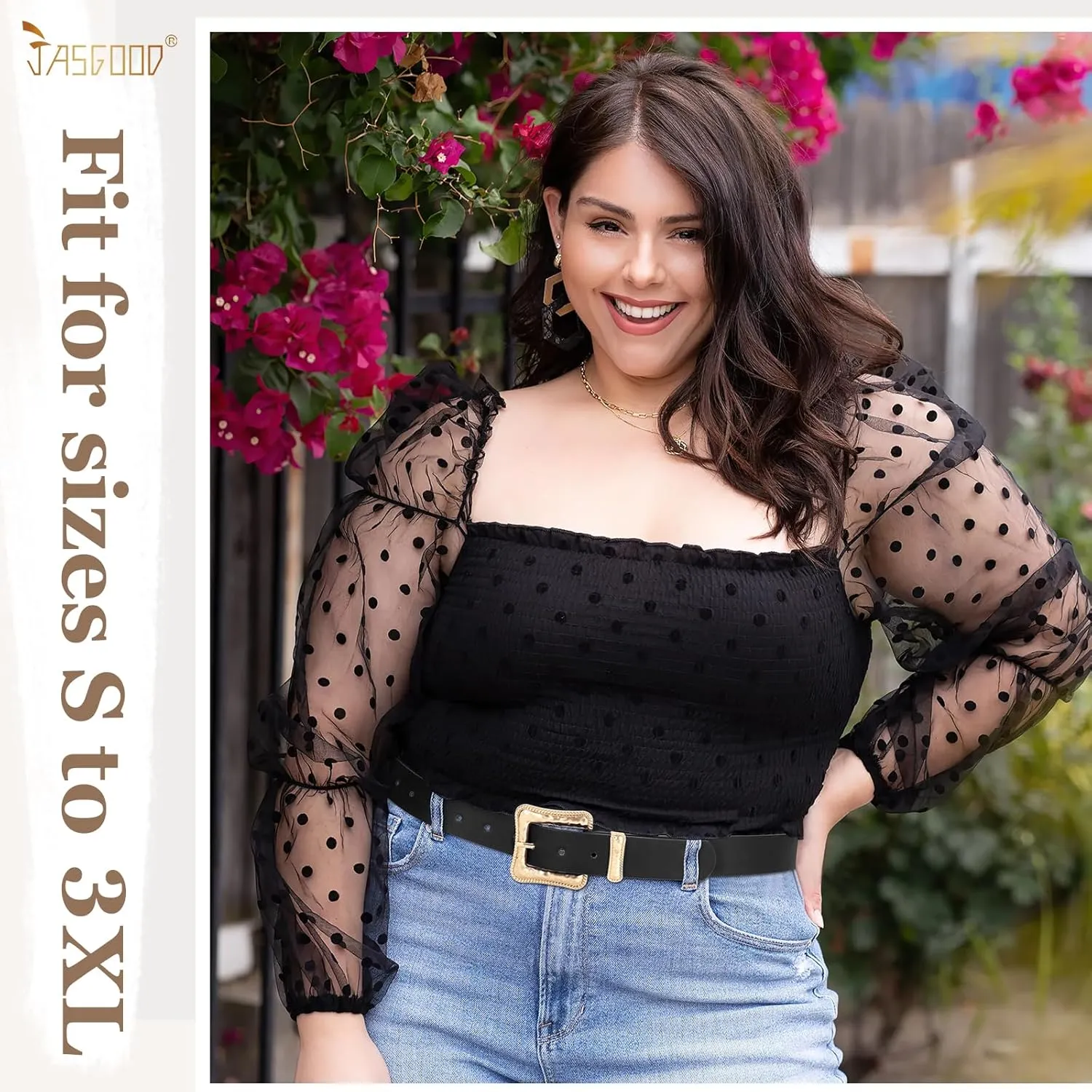 JASGOOD Plus Size Women's Leather Belt for Jeans Pants, Fashion Ladies Waist Belt with Gold Buckle