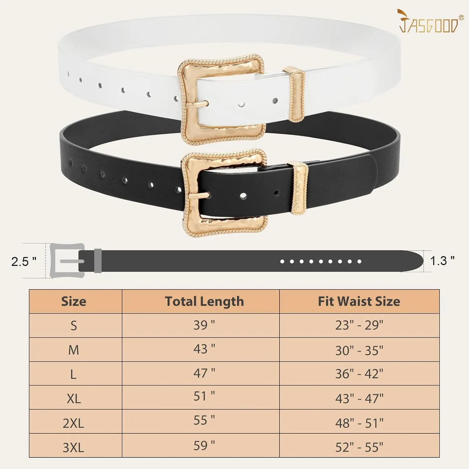 JASGOOD Plus Size Women's Leather Belt for Jeans Pants, Fashion Ladies Waist Belt with Gold Buckle