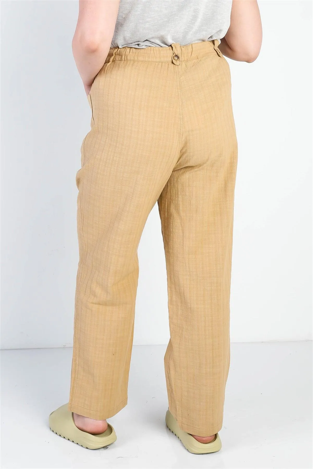 Junior Plus Camel Textured Two Pocket Pants /3-2-1