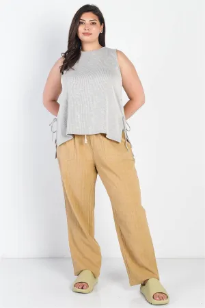 Junior Plus Camel Textured Two Pocket Pants /3-2-1