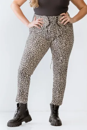 Junior Plus Cream & Black Leopard Print Lace-Up Detail Fitted Pants /2-2-1