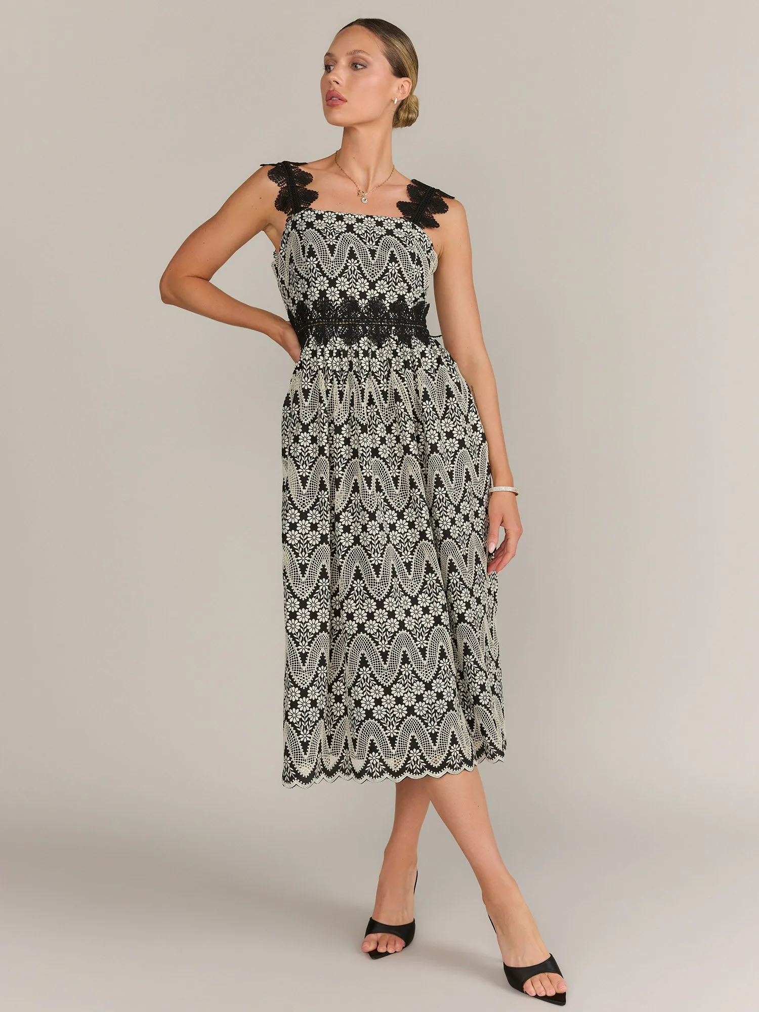 Just Me Sleeveless Zig Zag Lace Dress - Brands We Love