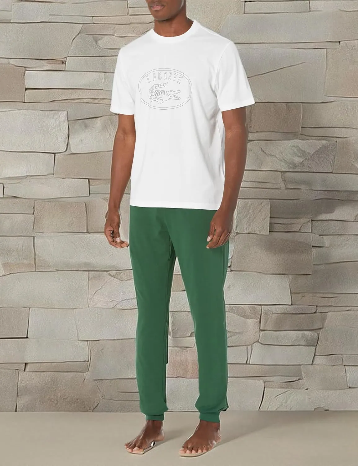 Lacoste Men's Pajama Set with Contrast Logo Print Pants