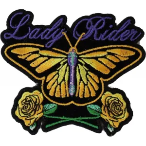 Lady Rider Butterfly With Yellow Roses Small Iron on Patch