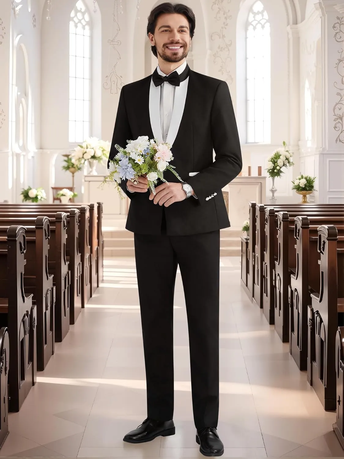 MAGE MALE Mens 2 Pieces Tuxedo Standing Collar Slim Fit One Button Color Clashing Design Suit Blazer Jacket and Pants Set