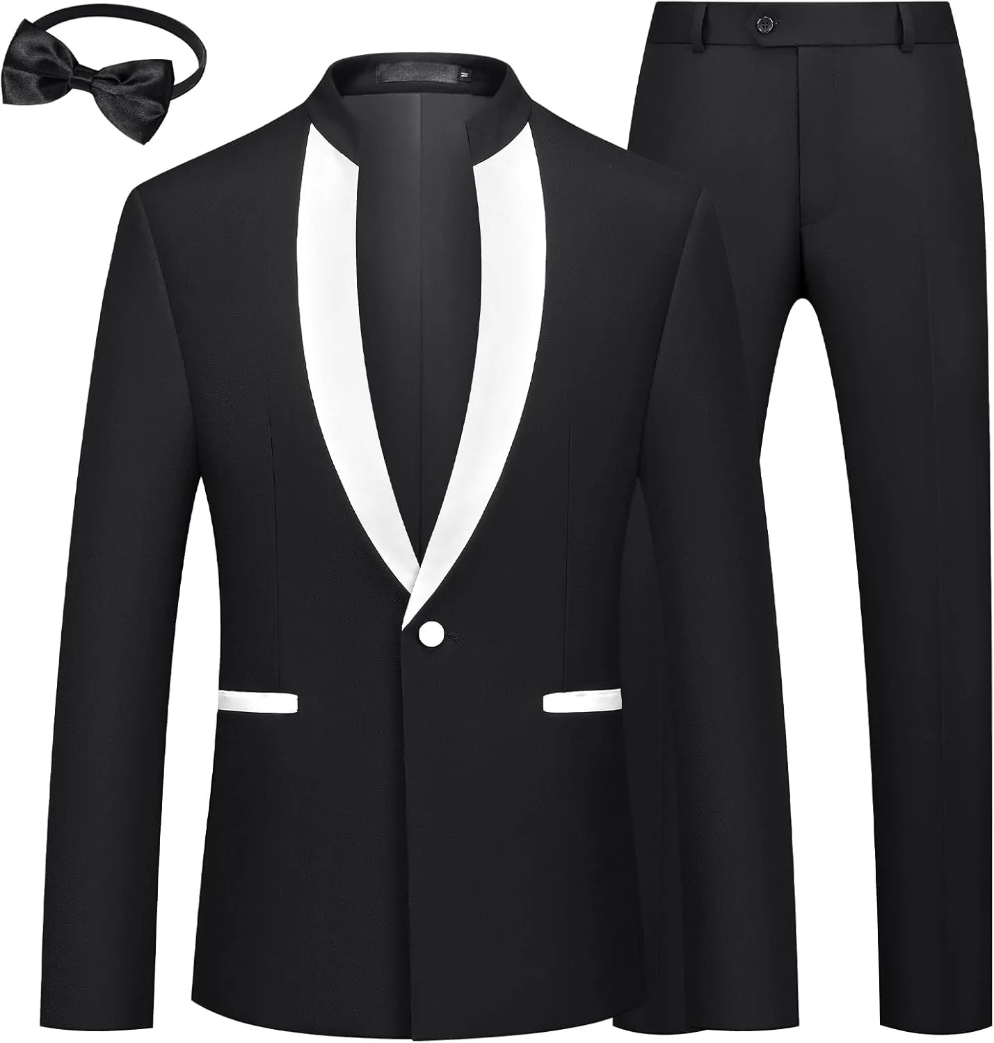 MAGE MALE Mens 2 Pieces Tuxedo Standing Collar Slim Fit One Button Color Clashing Design Suit Blazer Jacket and Pants Set