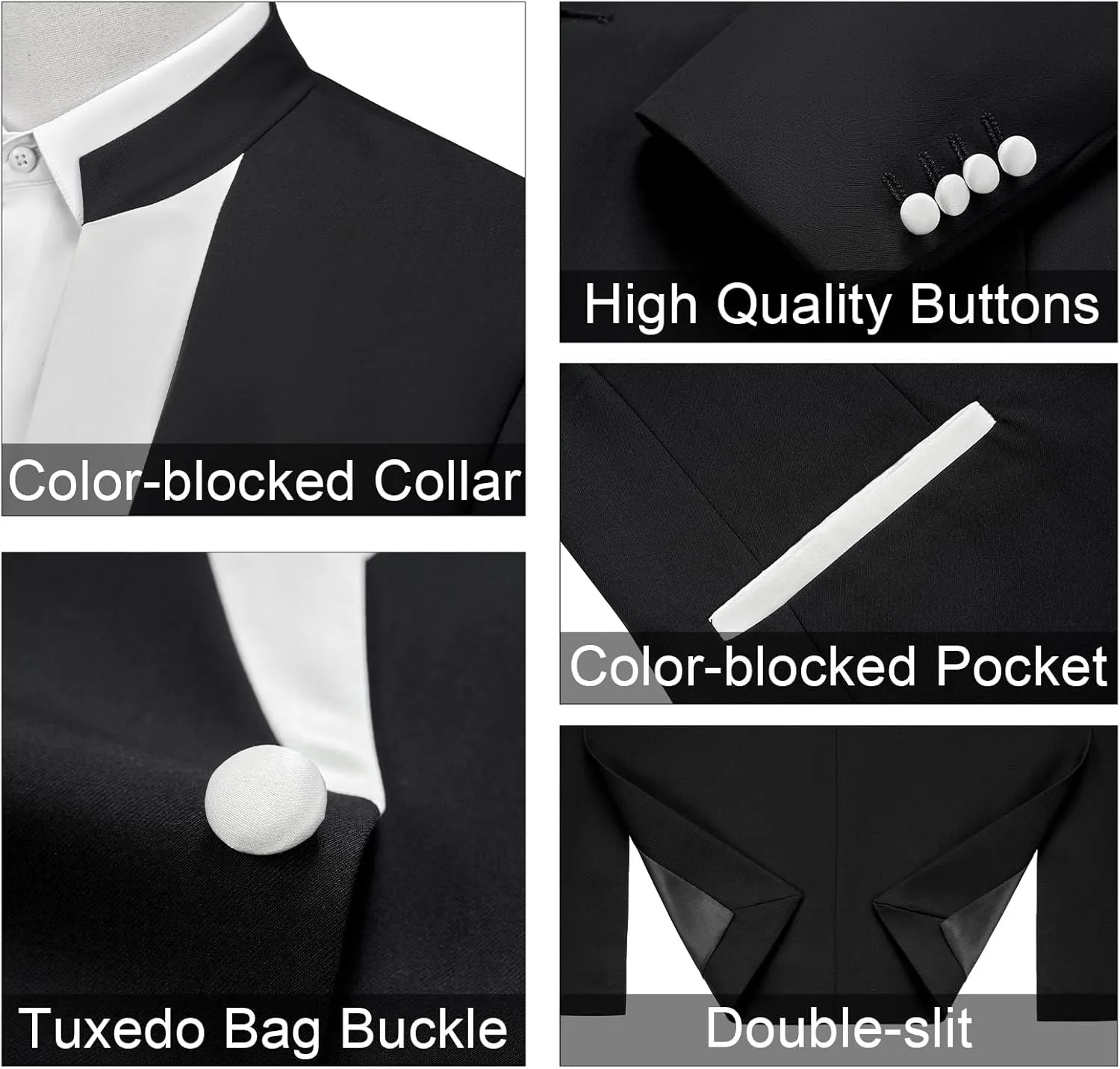 MAGE MALE Mens 2 Pieces Tuxedo Standing Collar Slim Fit One Button Color Clashing Design Suit Blazer Jacket and Pants Set