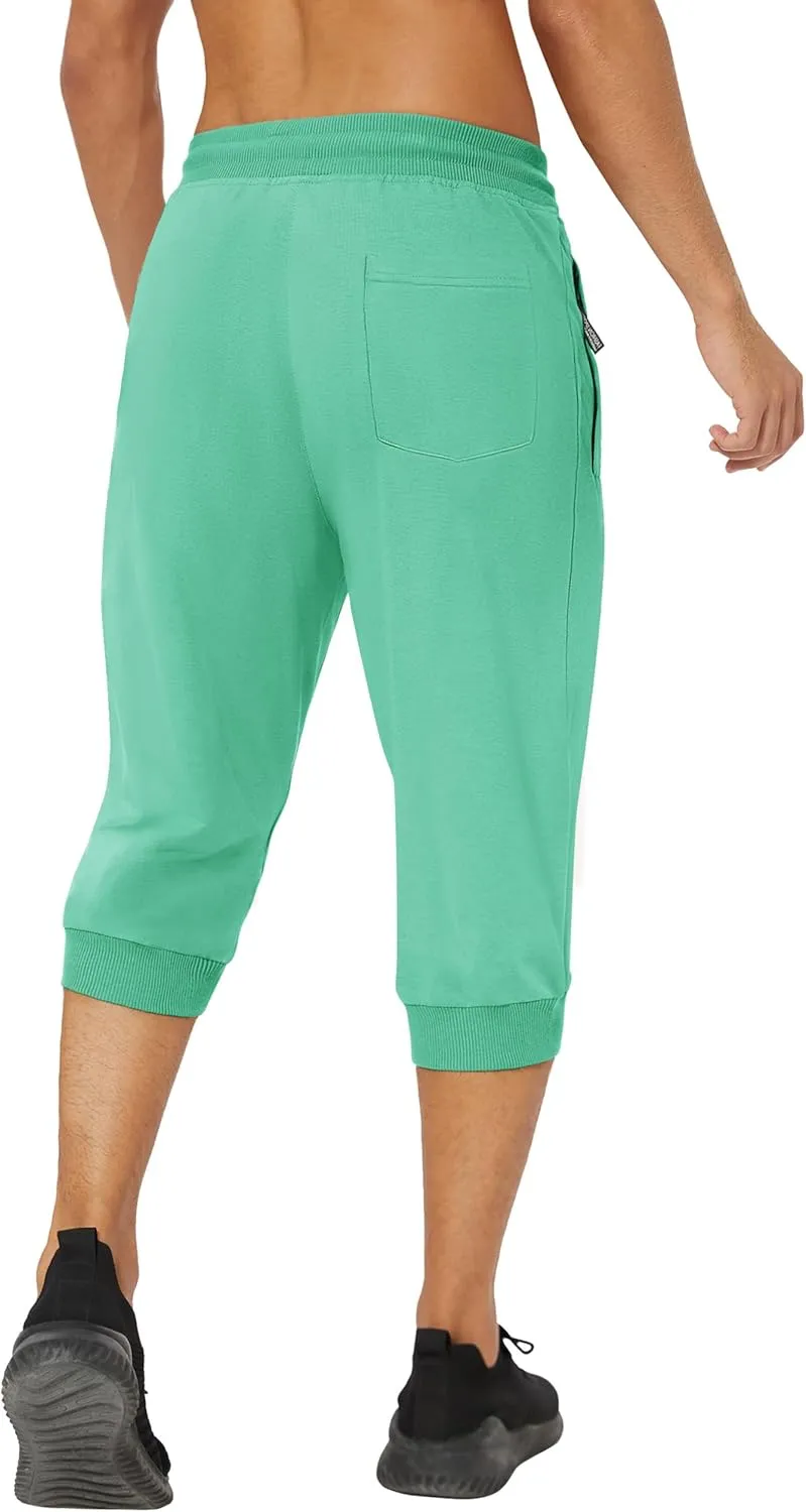 MAGNIVIT Men's 3/4 Jogger Capri Pants Workout Gym Below Knee Shorts Zipper Pockets Jogger Sweatpant Capris for Men