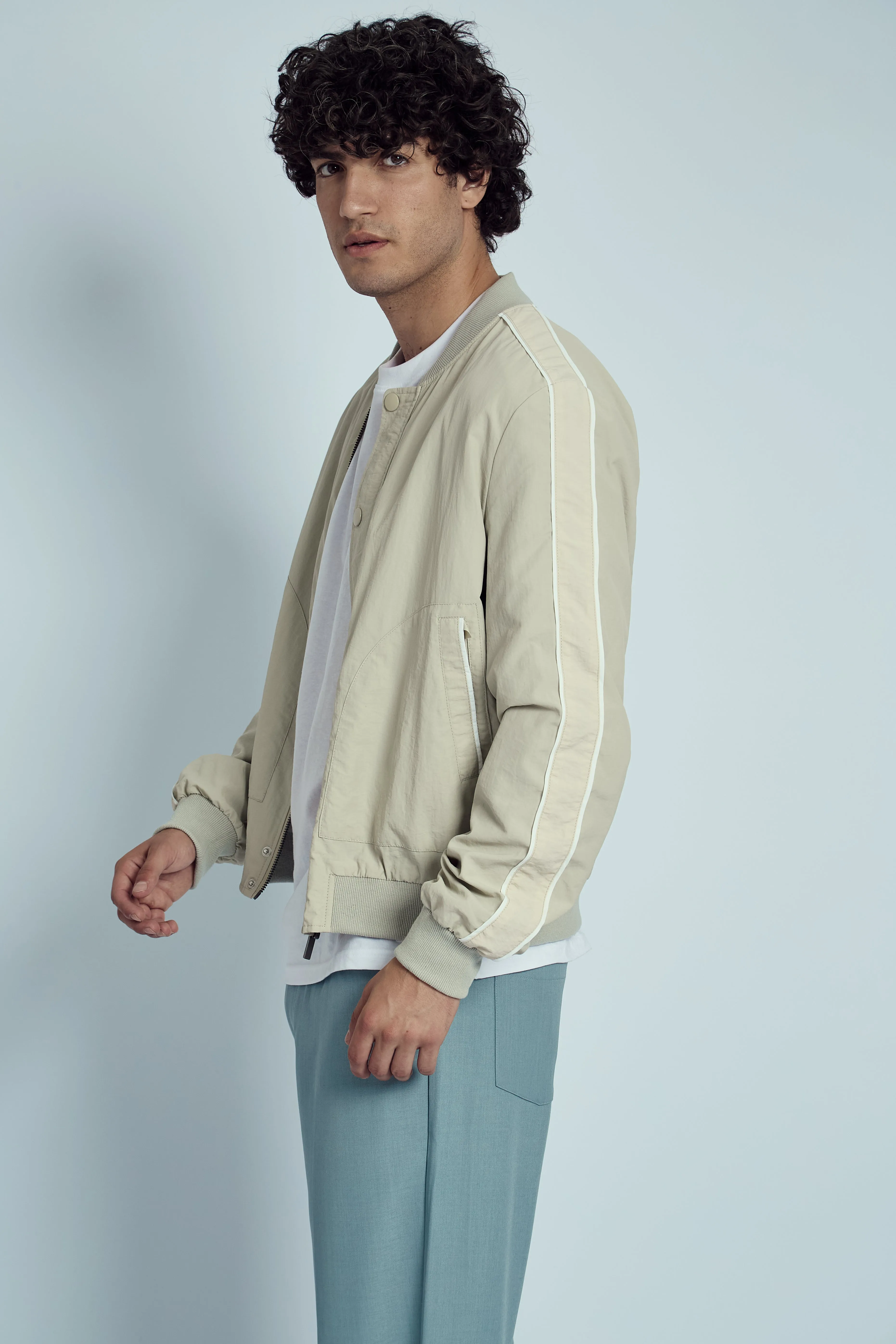 MANTLE PIPED VARSITY BOMBER JACKET