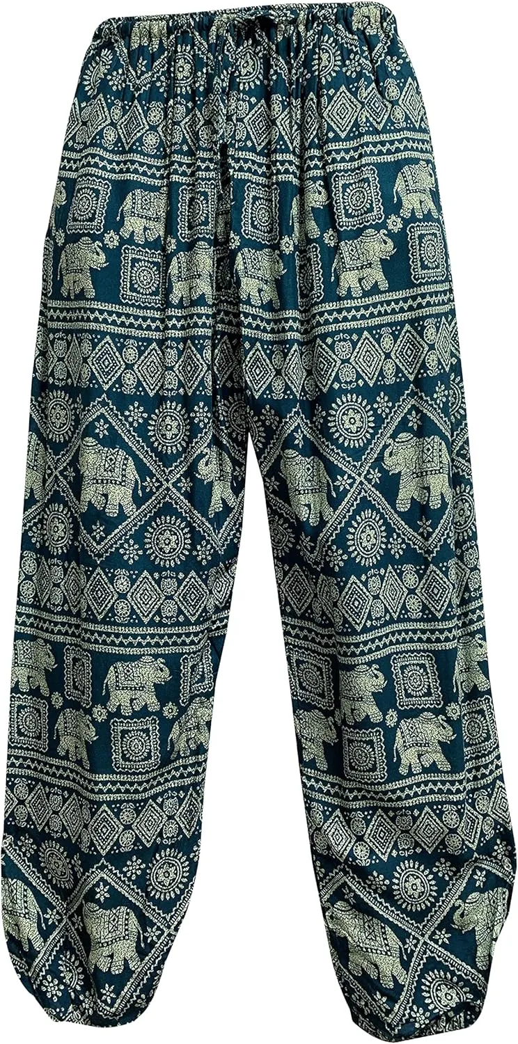 Mens Ethnic Print Boho Casual Yoga Lounge Harem Pants w/Pockets