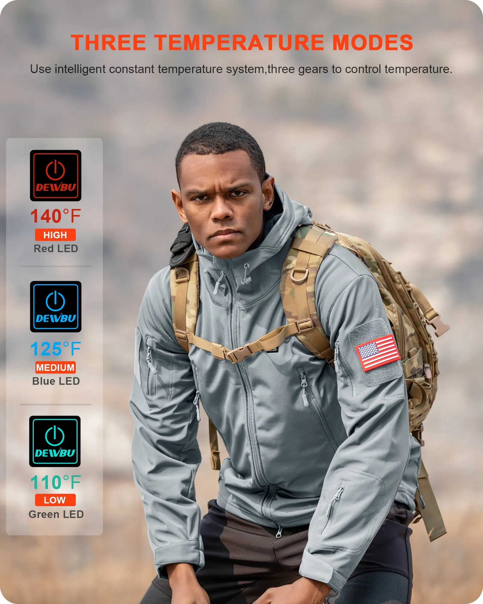 Men's Soft Shell Heated Jacket With 12V Battery Pack - Light Gray