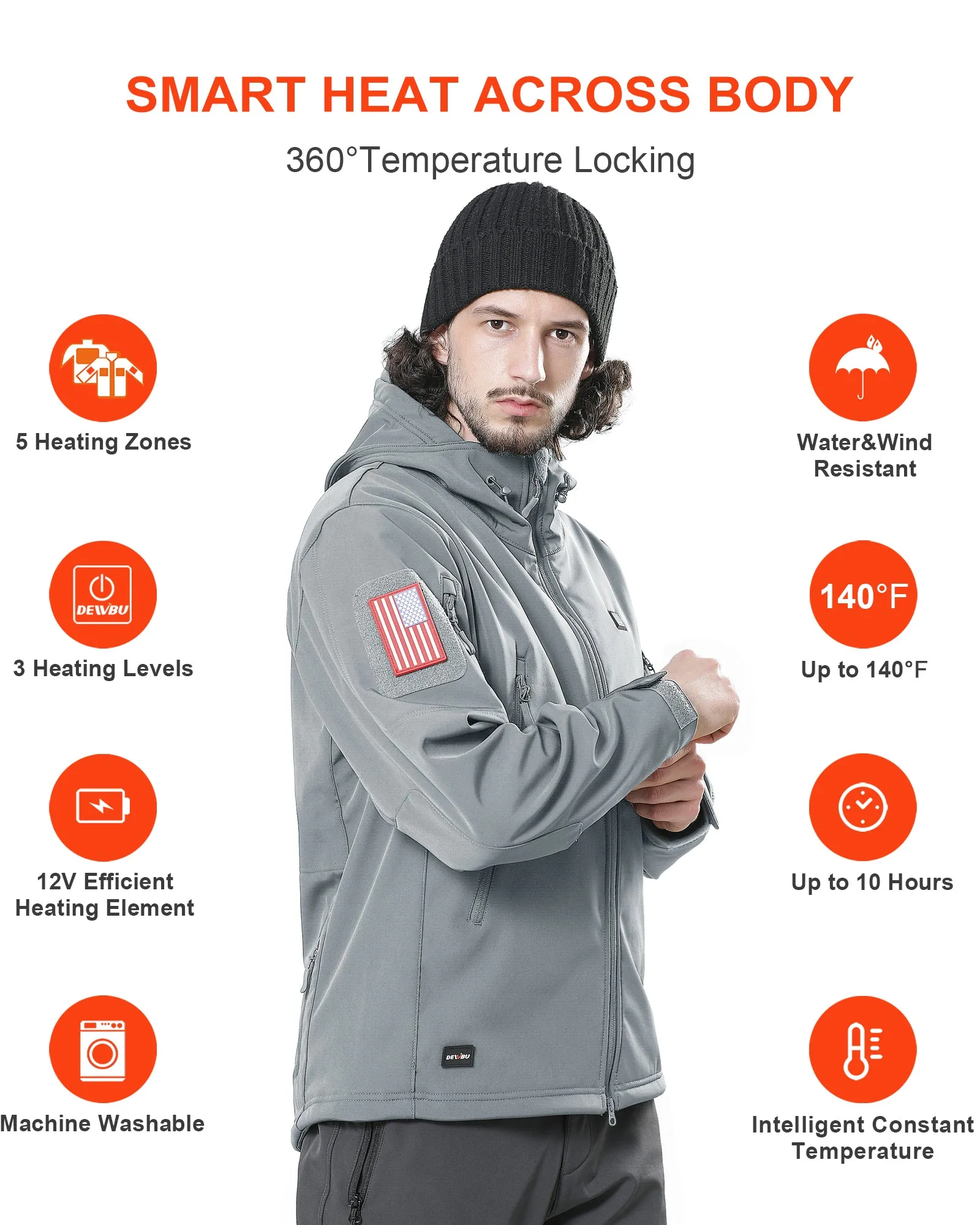 Men's Soft Shell Heated Jacket With 12V Battery Pack - Light Gray