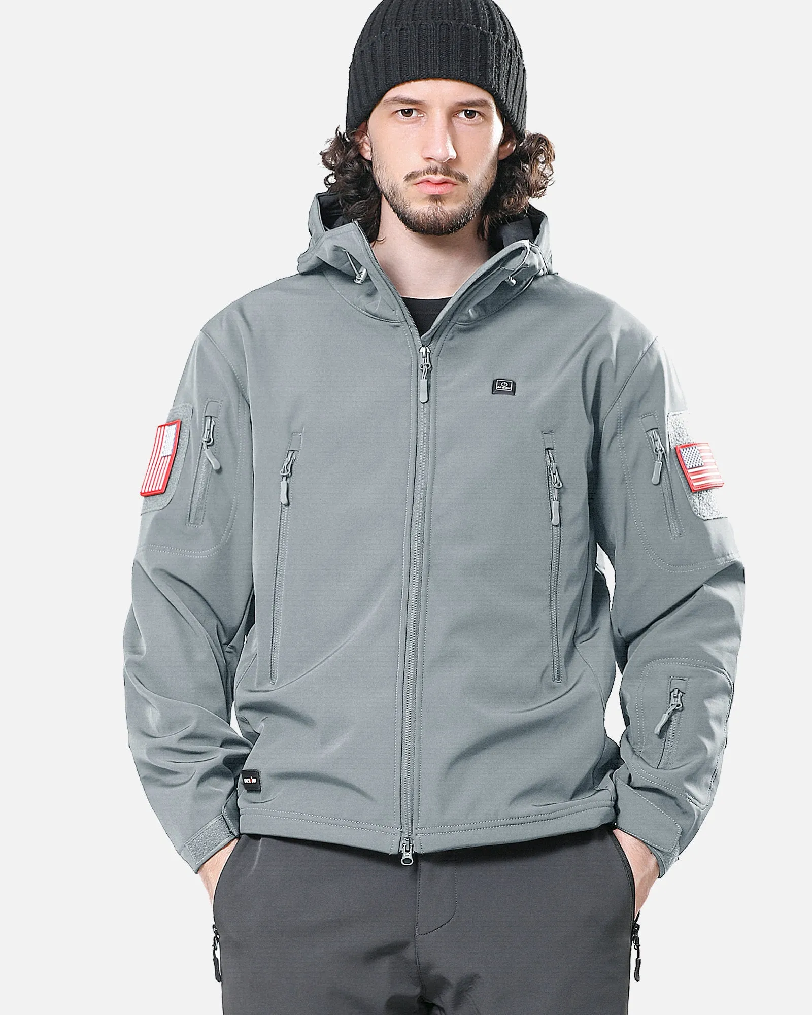 Men's Soft Shell Heated Jacket With 12V Battery Pack - Light Gray