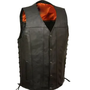 MEN'S STRAIGHT BOTTOM SIDE LACE VEST IN BLACK
