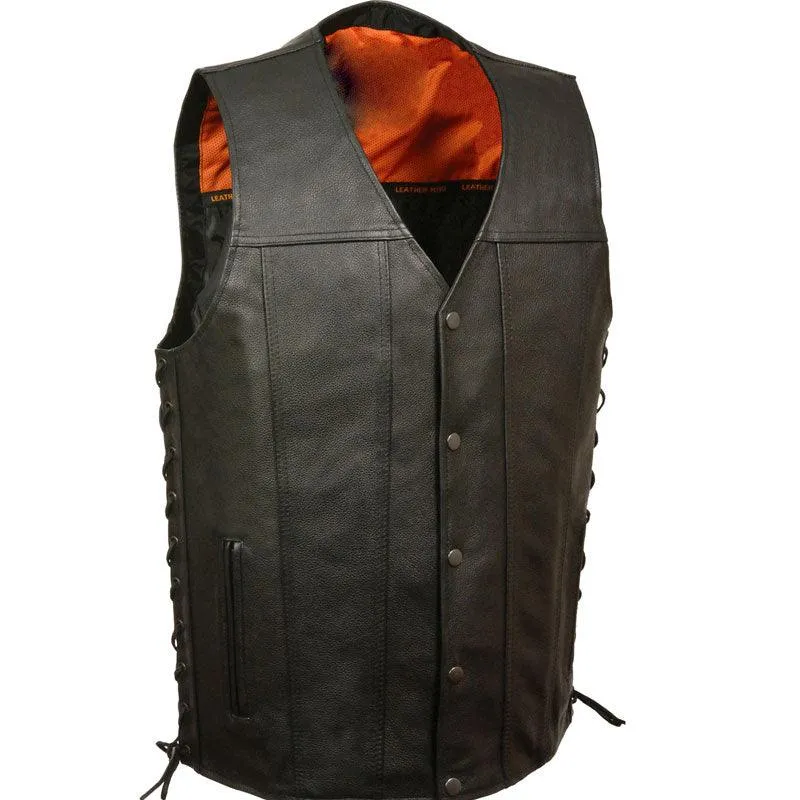 MEN'S STRAIGHT BOTTOM SIDE LACE VEST IN BLACK