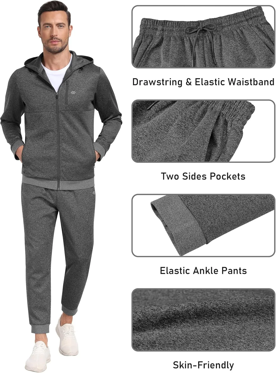 MoFiz Men's Tracksuits Set Full Zip Running Sweatsuit For Men Long Sleeve Causal 2 Piece Outfits Jogging Suits