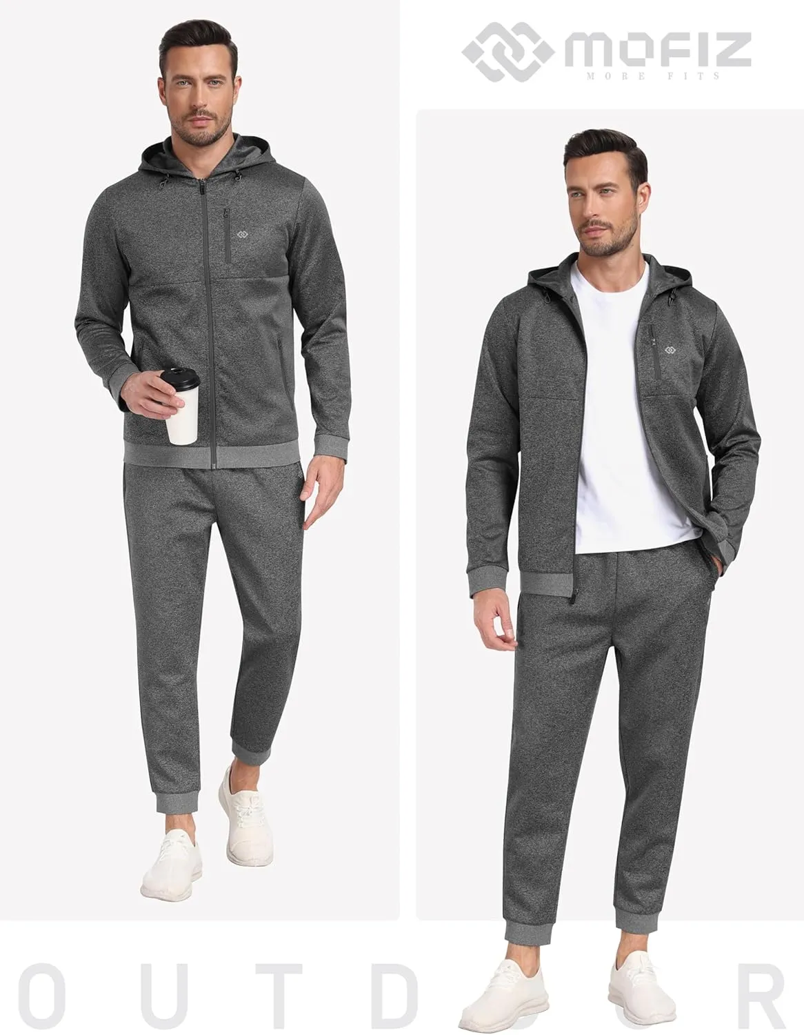 MoFiz Men's Tracksuits Set Full Zip Running Sweatsuit For Men Long Sleeve Causal 2 Piece Outfits Jogging Suits