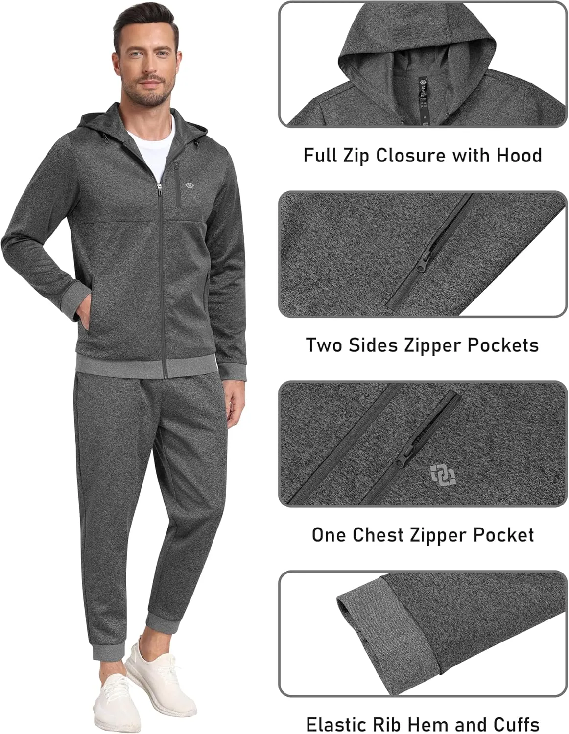 MoFiz Men's Tracksuits Set Full Zip Running Sweatsuit For Men Long Sleeve Causal 2 Piece Outfits Jogging Suits