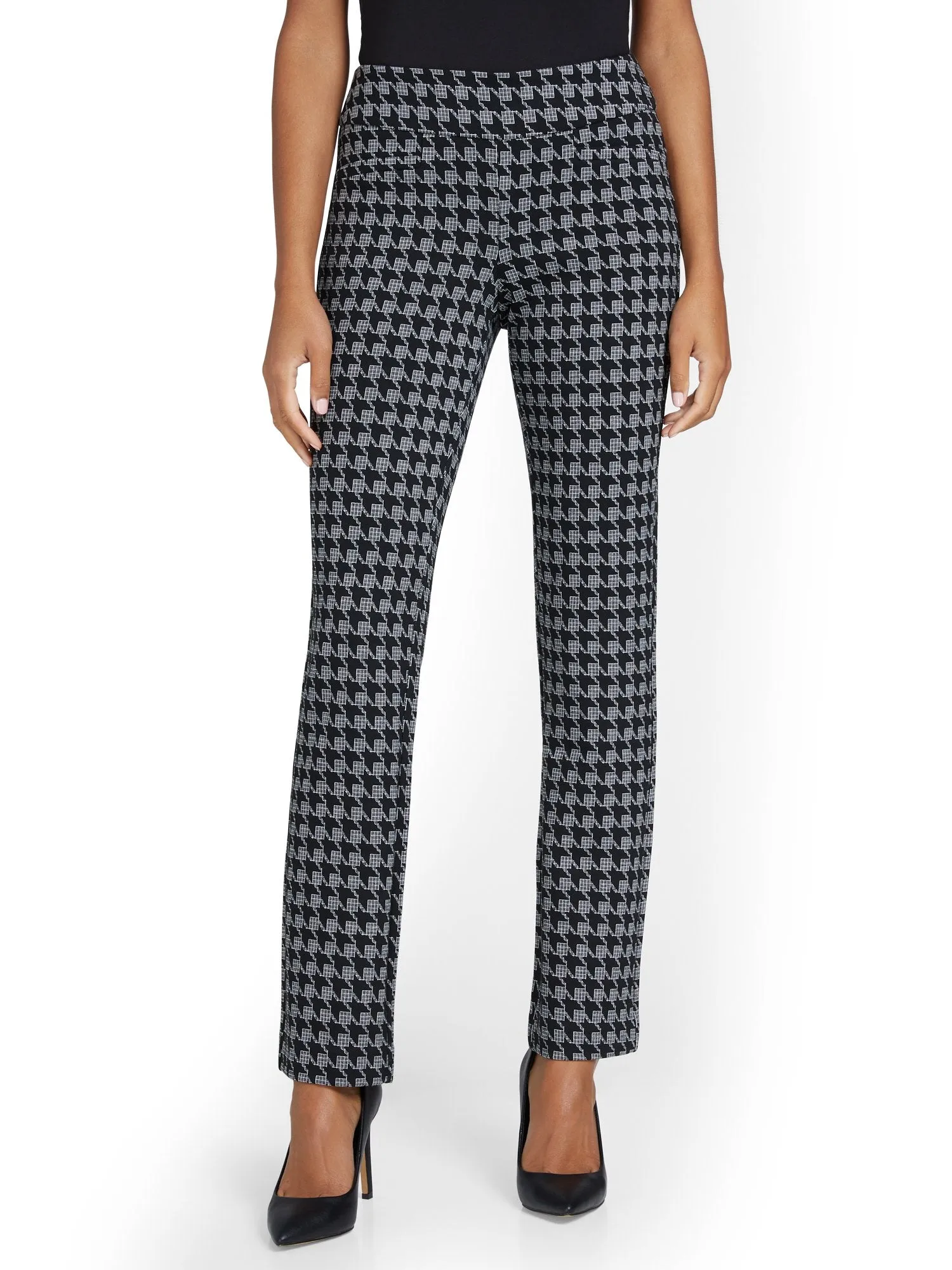 Petite Pull-On Houndstooth Straight-Leg Ponte Pant - Superflex