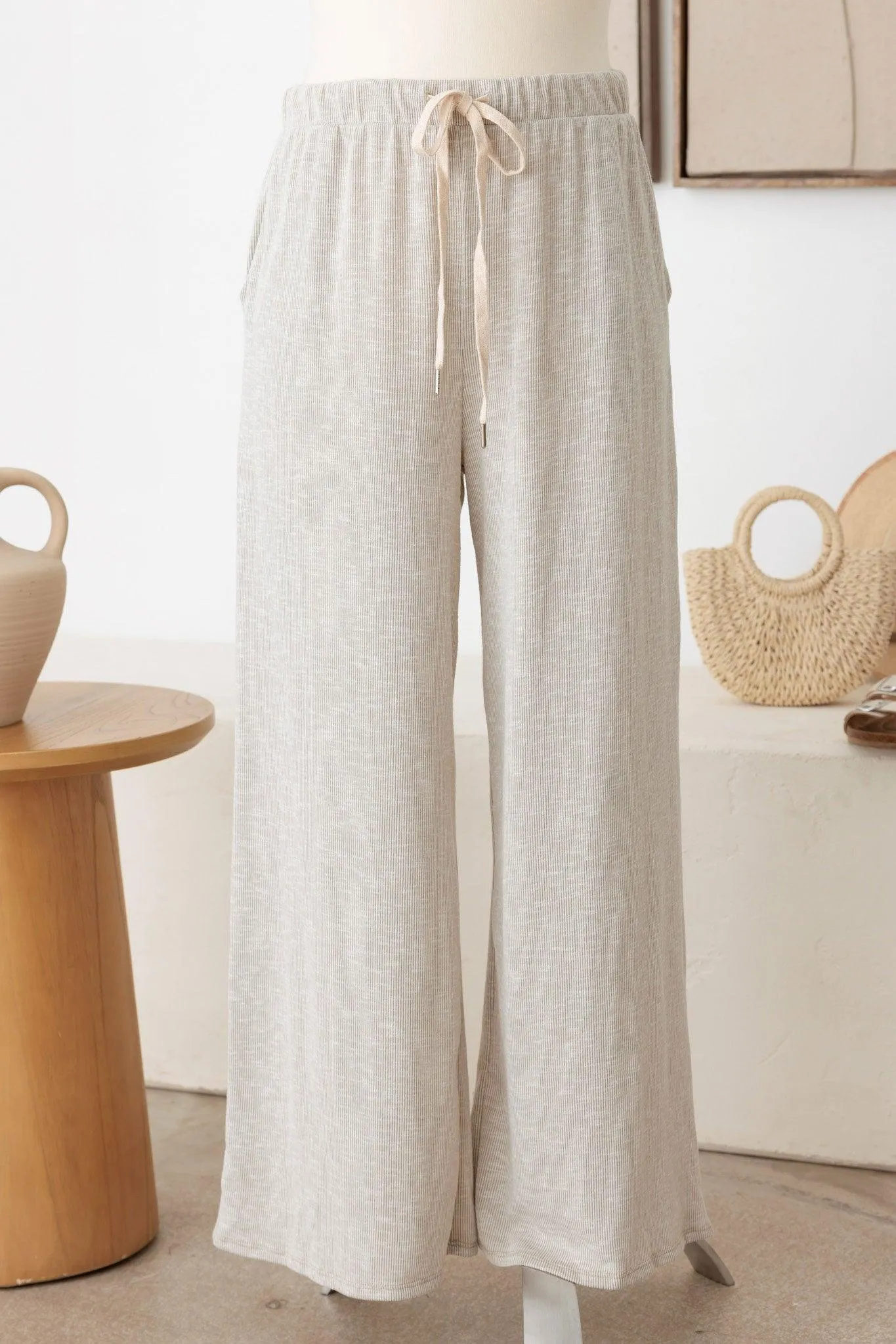 Plus Size Ribbed Self Tie Pants