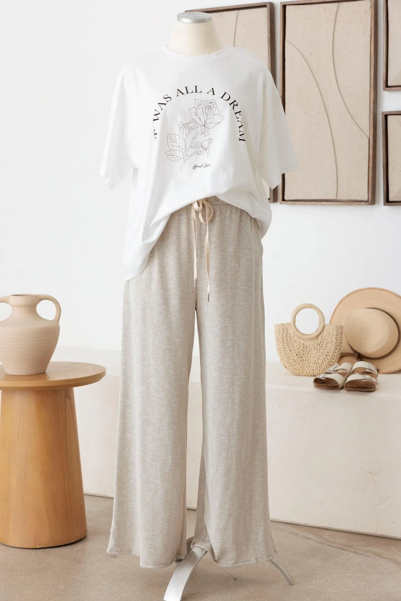 Plus Size Ribbed Self Tie Pants